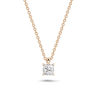 Necklaces - 1.00 carat solitaire princess cut diamond pendant in red gold