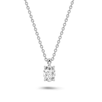 Necklaces - 1.00 carat solitaire oval cut diamond pendant in white gold