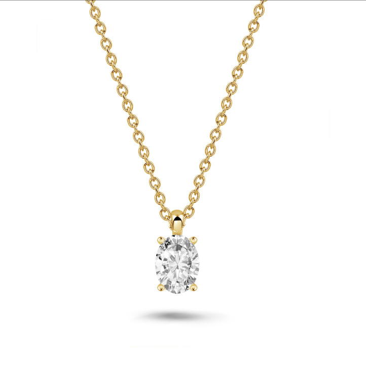 1.00 carat solitaire oval cut diamond pendant in yellow gold
