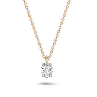 Necklaces - 1.00 carat solitaire oval cut diamond pendant in red gold