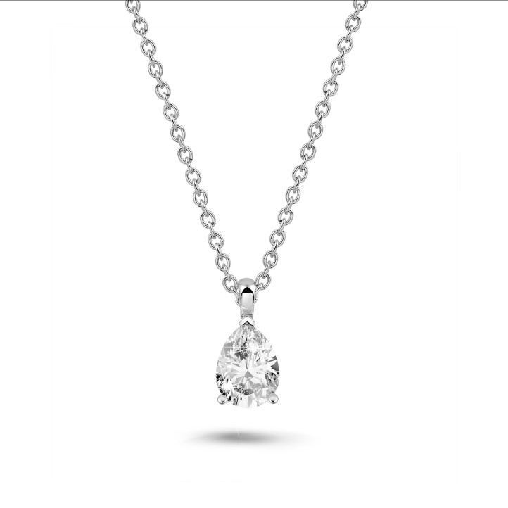 1.00 carat solitaire pear cut diamond pendant in white gold