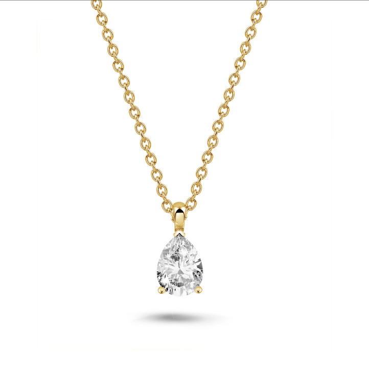1.00 carat solitaire pear cut diamond pendant in yellow gold