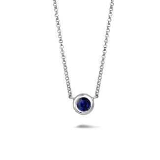 Necklaces - Satellite pendant in white gold with a round sapphire