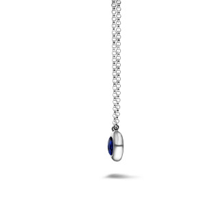 Necklaces - Satellite pendant in white gold with a round sapphire