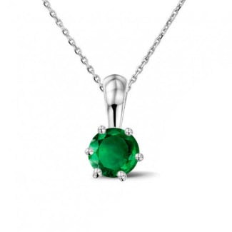 Necklaces - Solitaire pendant in white gold with a round emerald