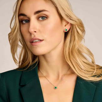 Earrings - Diamond halo earrings in white gold with emerald