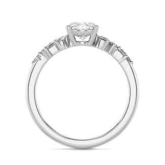 Engagement - 1.00 carat solitaire cluster ring in white gold with oval diamond