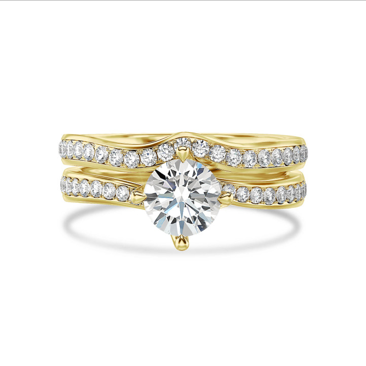 3.00 carat solitaire diamond ring in yellow gold with side diamonds