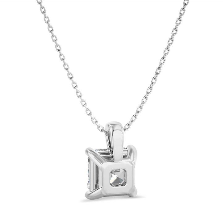 1.00 carat solitaire pendant in white gold with an asscher cut diamond