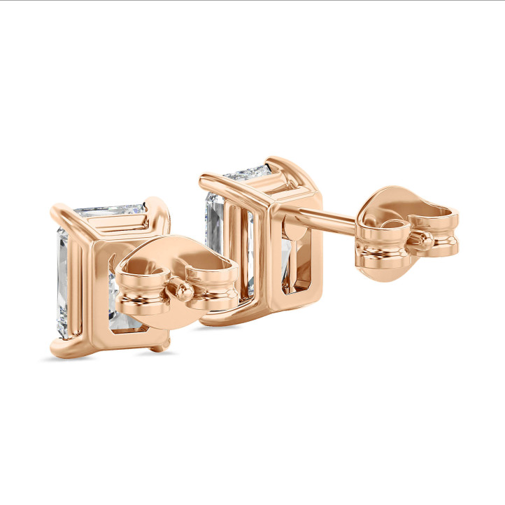 2.00 carat solitaire radiant cut diamond earrings in red gold