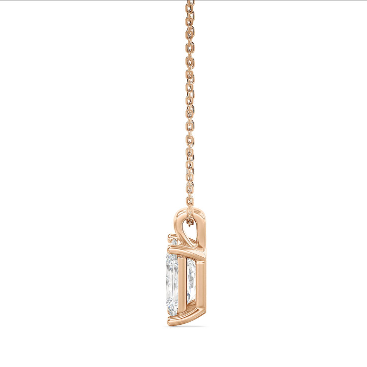 1.00 carat solitaire radiant cut diamond pendant in red gold