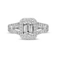 1.00 carat solitaire ring in platinum with an emerald cut diamond and side diamonds