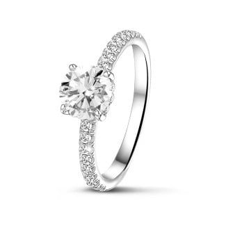 Engagement - 1.00 carat solitaire diamond ring with hidden halo in white gold
