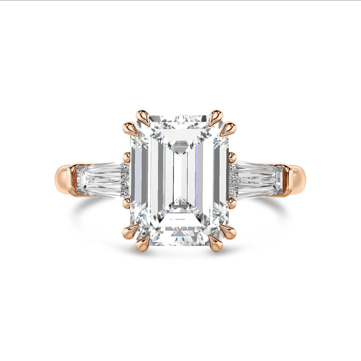 Bespoke solitaire ring with an emerald cut diamond