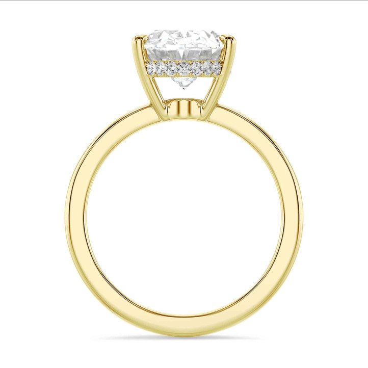 Bespoke hidden halo ring with an oval cut diamond