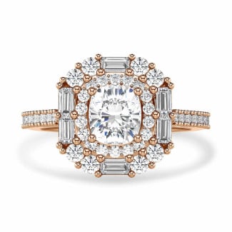 Tailor made jewellery - Bespoke cushion diamond ring with double halo design