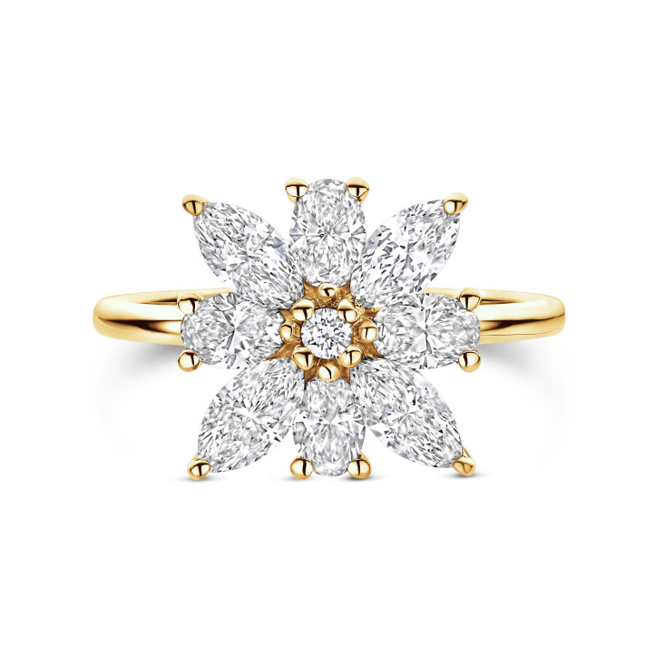 Flower Ring with Marquise cut Diamond Petals