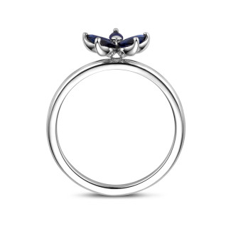 Rings - Flower Ring with Marquise cut Blue Sapphire Petals