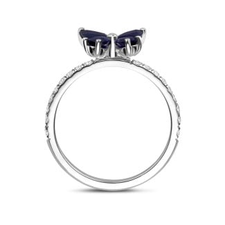 Rings - Butterfly ring with Marquise and Pear cut Blue Sapphire Wings
