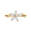 Toi & Moi Flower Ring with Marquise cut Diamond Petals in yellow gold