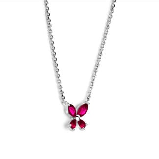 Necklaces - Butterfly Pendant with Marquise cut Red Ruby Wings in white gold