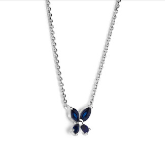 Necklaces - Butterfly Pendant with Marquise cut Blue Sapphire Wings in white gold