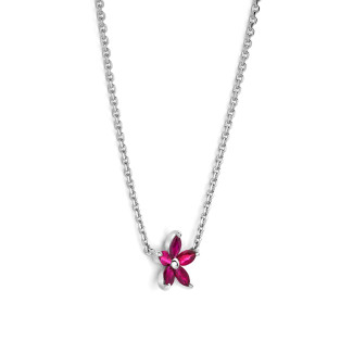 Necklaces - Flower Pendant with Marquise cut Red Ruby Petals in white gold