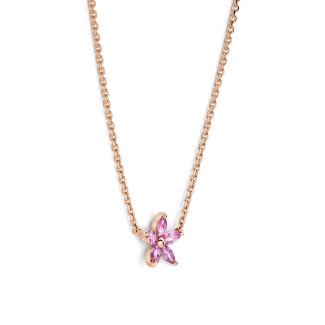 Necklaces - Flower Pendant with Marquise cut Pink Sapphire Petals in red gold