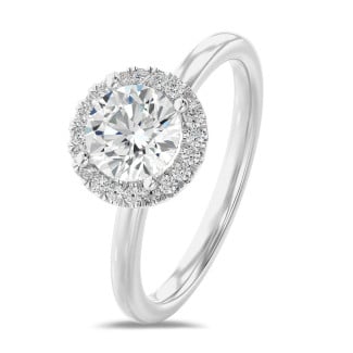 Engagement - 1.00 carat solitaire halo ring in white gold with round diamonds