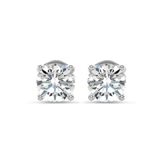 Earrings - 2.00 carat solitaire earrings with round diamonds in white gold