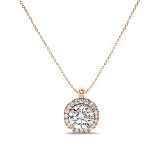 Necklaces - 1.00 carat diamond halo necklace in red gold