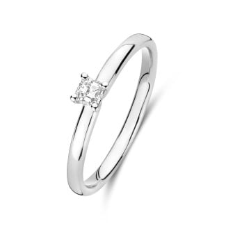 Rings - 0.15 carat solitaire ring with an asscher cut diamond in white gold