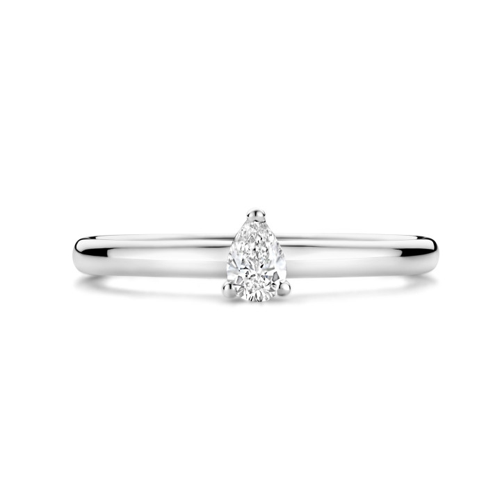 0.15 carat solitaire ring with a pear cut diamond in white gold