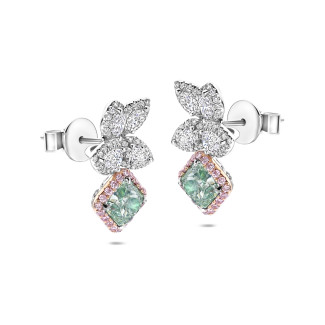 Earrings - One of a kind - 3.37 carat green diamond earrings in white and red gold