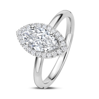 Engagement - 1.00Ct halo ring in white gold with Marquise diamond