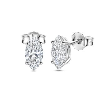 Wedding jewellery - 2.00 carat solitaire Marquise cut diamond earrings in white gold
