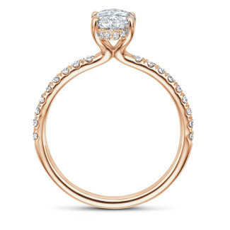 Engagement - 1.00 Ct. solitaire ring in red gold with Marquise diamond and hidden halo