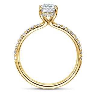 Rings - 1.00 Ct. solitaire ring in yellow gold with Marquise diamond and hidden halo