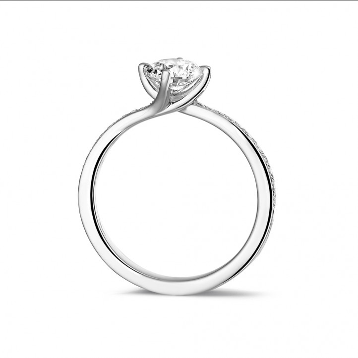 0.70 carat solitaire diamond ring in white gold with side diamonds