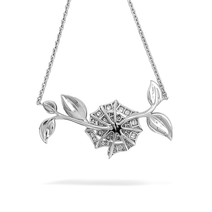 1.50 carat diamond rose design necklace in white gold