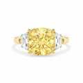 Bespoke trilogy ring with a yellow cushion cut diamond