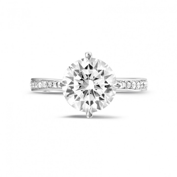 2.50 carat solitaire diamond ring in white gold with side diamonds