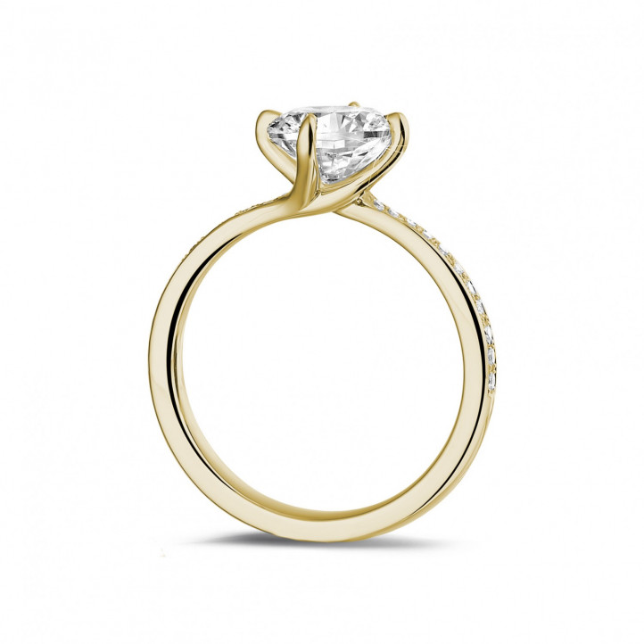 1.50 carat solitaire diamond ring in yellow gold with side diamonds