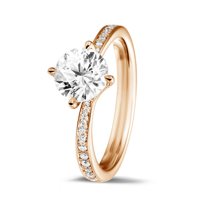 1.25 carat solitaire diamond ring in red gold with side diamonds