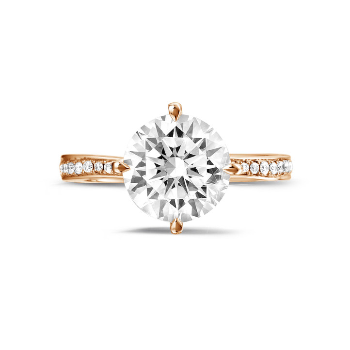 2.50 carat solitaire diamond ring in red gold with side diamonds