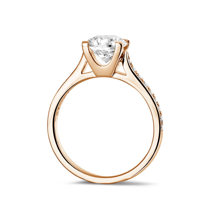 1.25 carat solitaire diamond ring in red gold with side diamonds