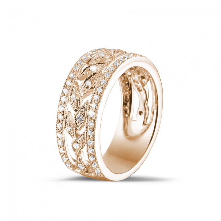 0.35 carat wide floral eternity ring in red gold with small round diamonds