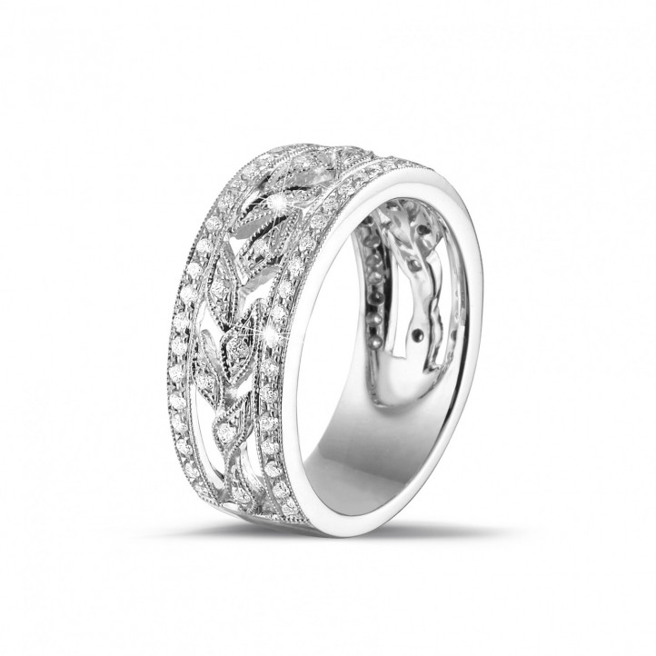 0.35 carat wide floral eternity ring in platinum with small round diamonds