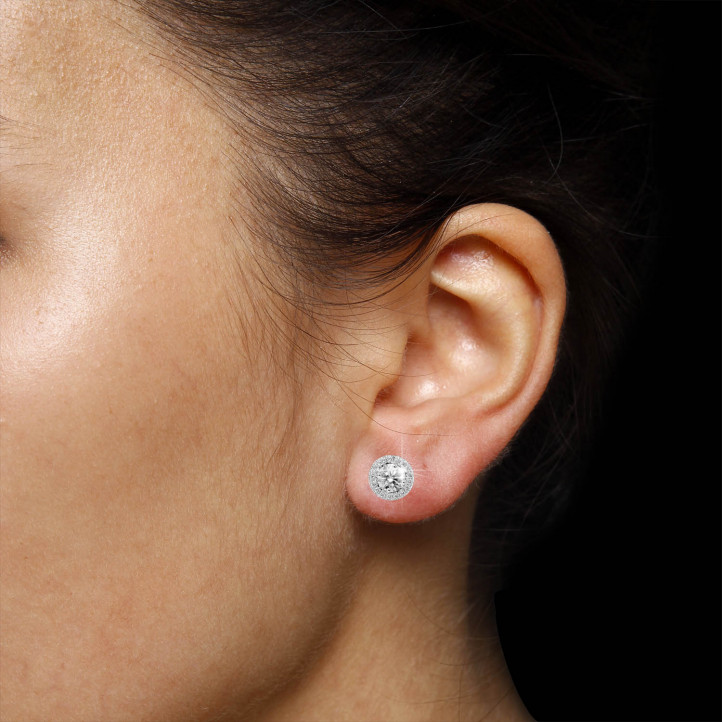 1.00 carat diamond halo earrings in white gold
