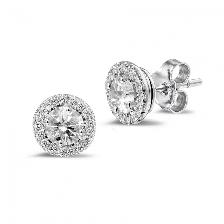 1.00 carat diamond halo earrings in platinum
